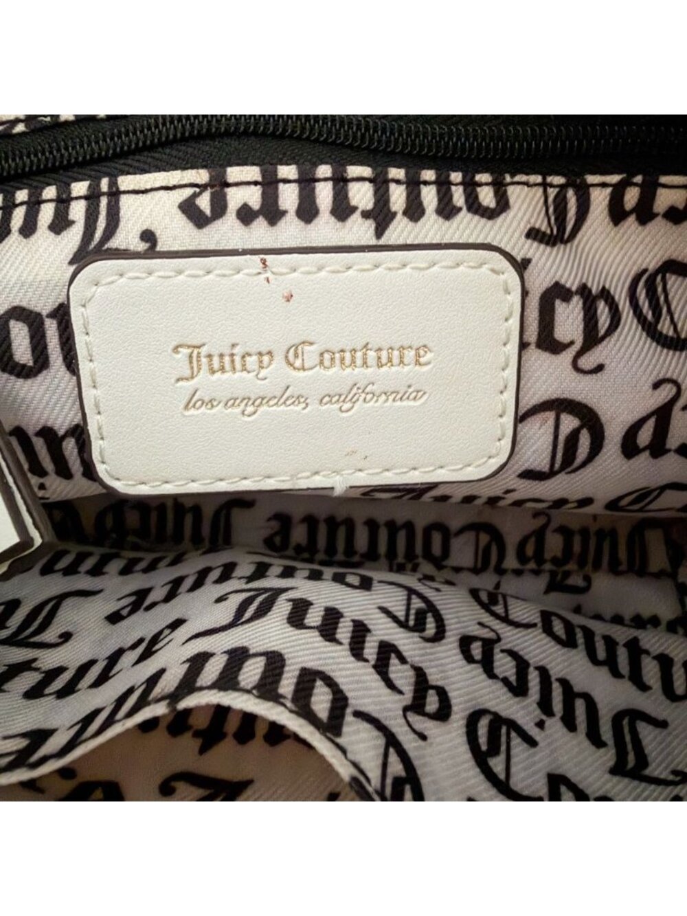 Juicy Couture Y2K Canvas Logo Baguette Shoulder Bag Beige White Chain - Picture 7 of 7